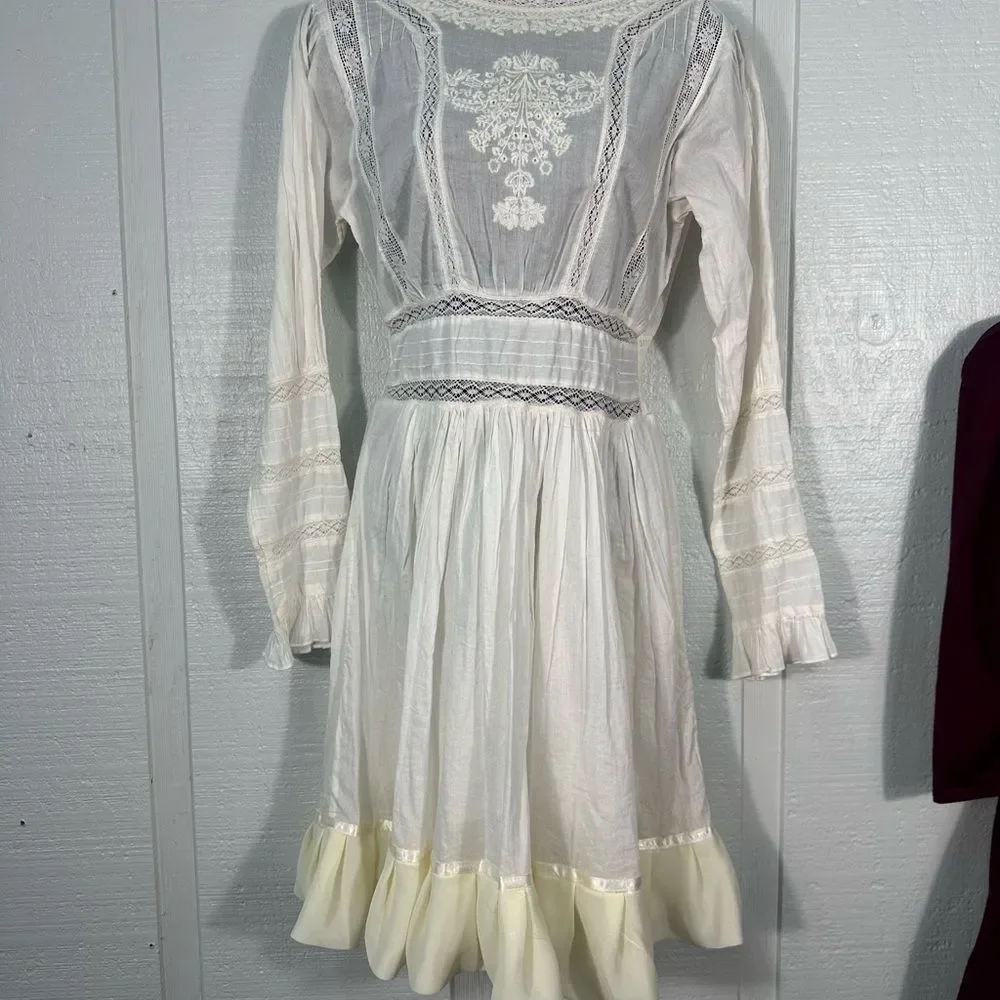 Free People White Victorian Waisted Mini Dress Ivory No Size EUC